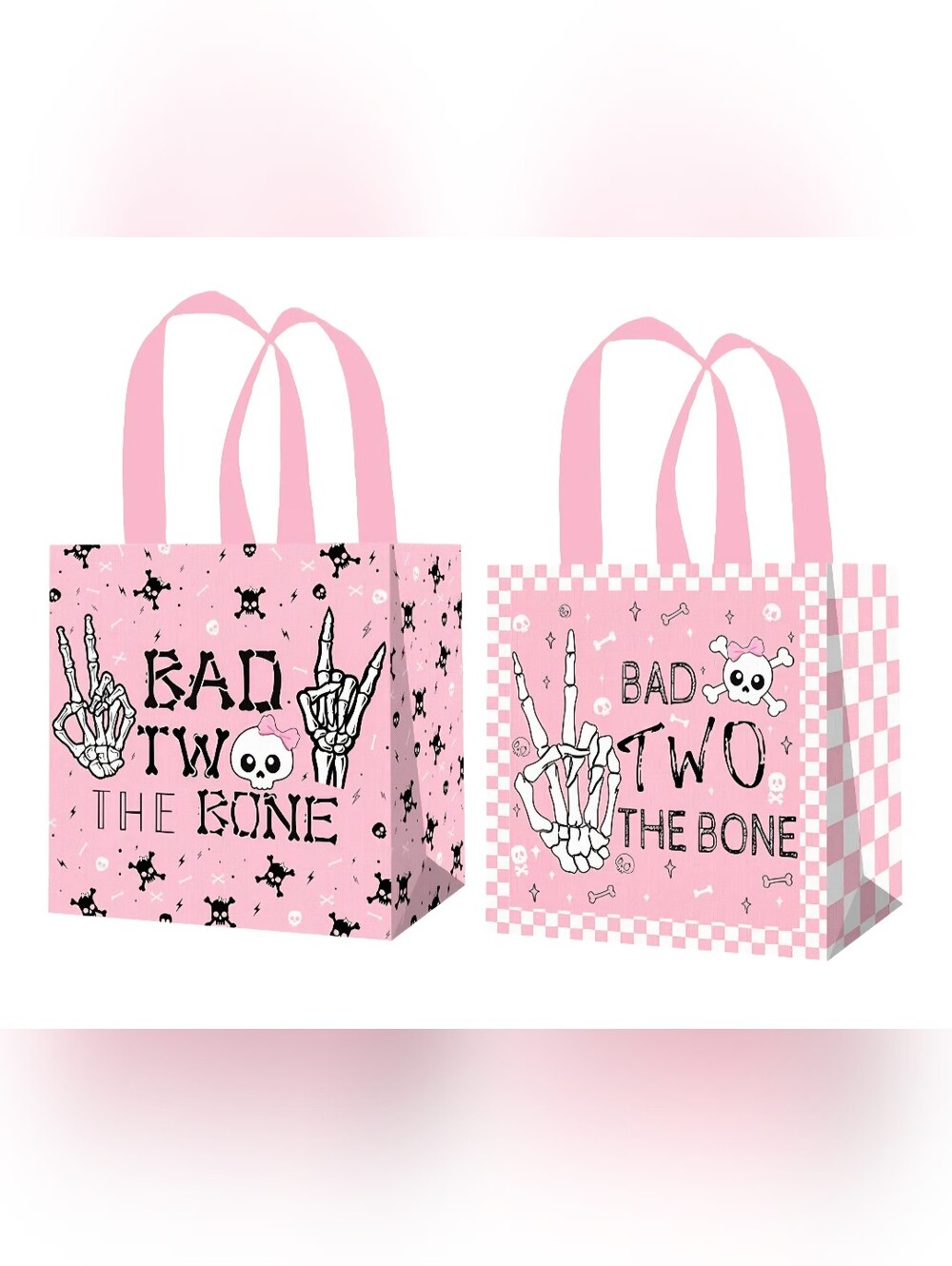 Bad TWO the Bone 2nd Birthday Treat Bags Pink Skull Party Set of 12 - Picture 2 of 6